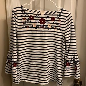 J Crew Striped Embroidered Shirt M